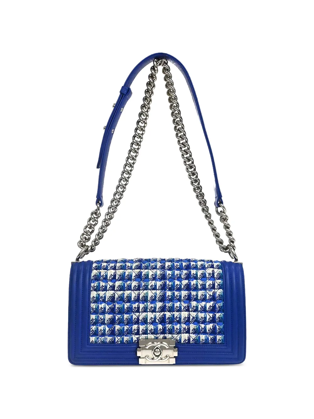 CHANEL Pre-Owned 2019 medium Boy Chanel tweed shoulder bag - Blu