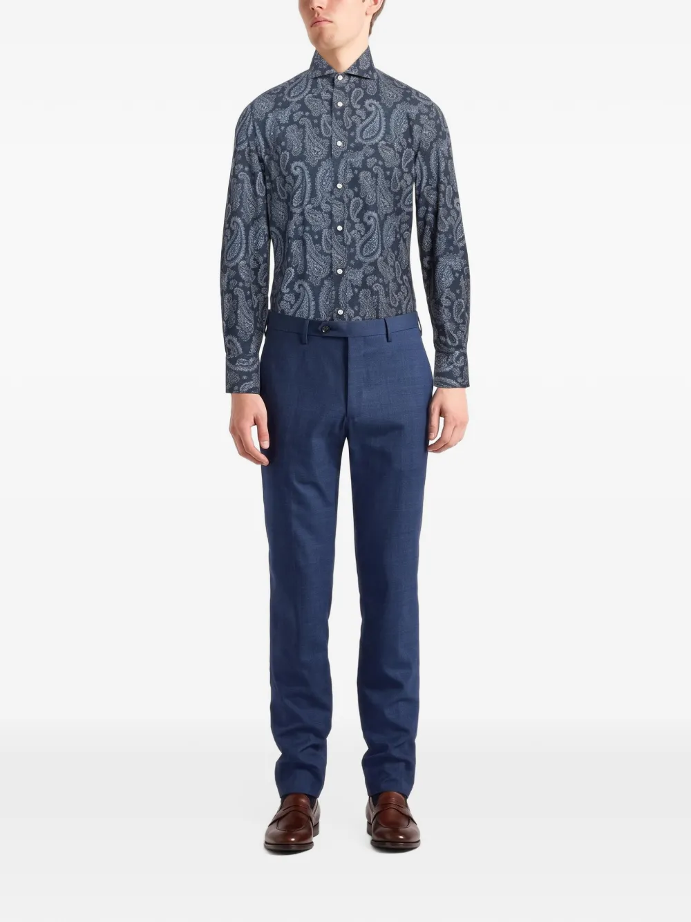 Brunello Cucinelli paisley-print cotton shirt Blauw
