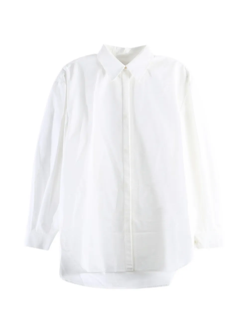 Amomento Concealed-front Curved-hem Shirt In White