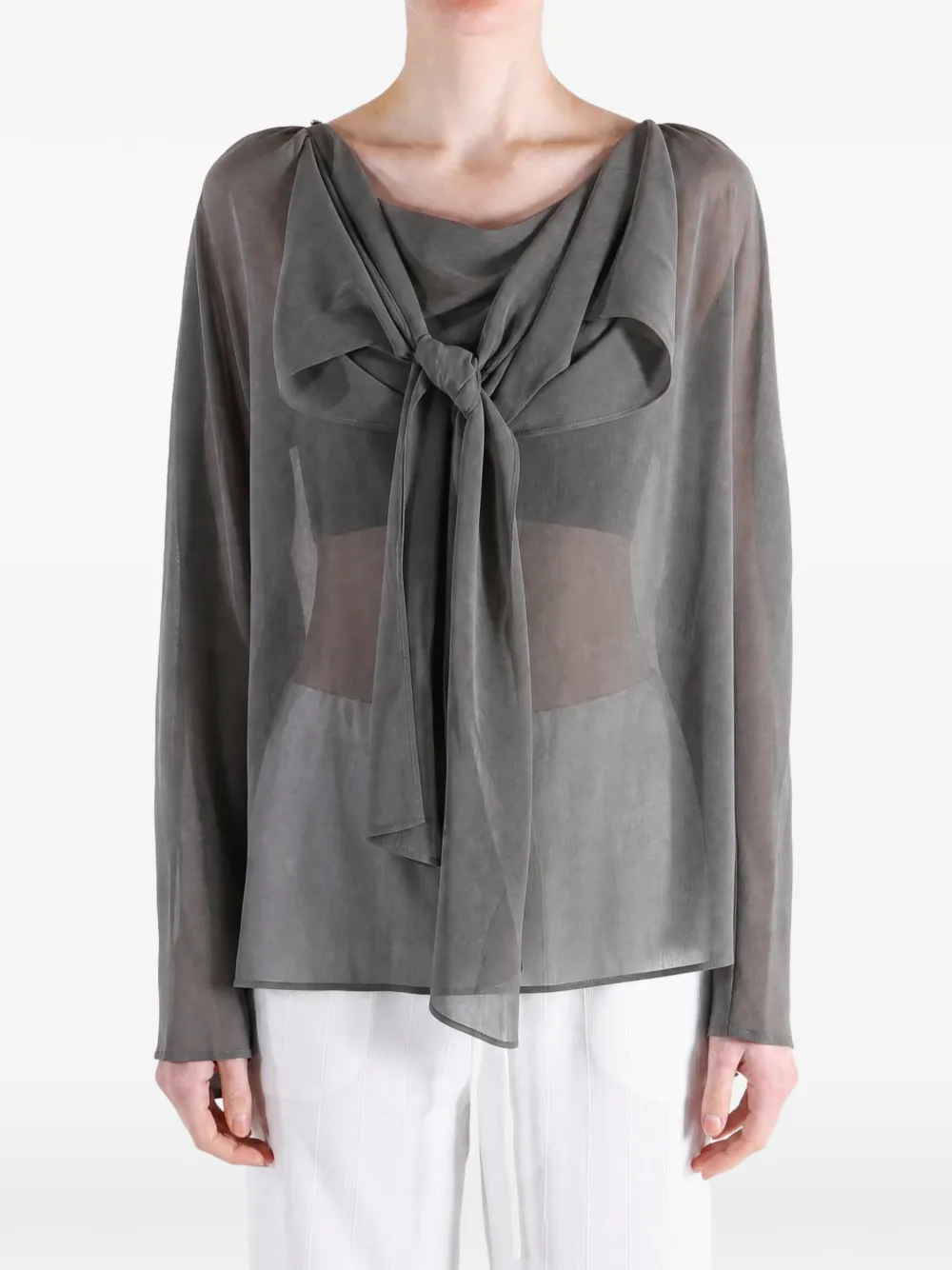 Amomento bow-detail sheer blouse - Grigio