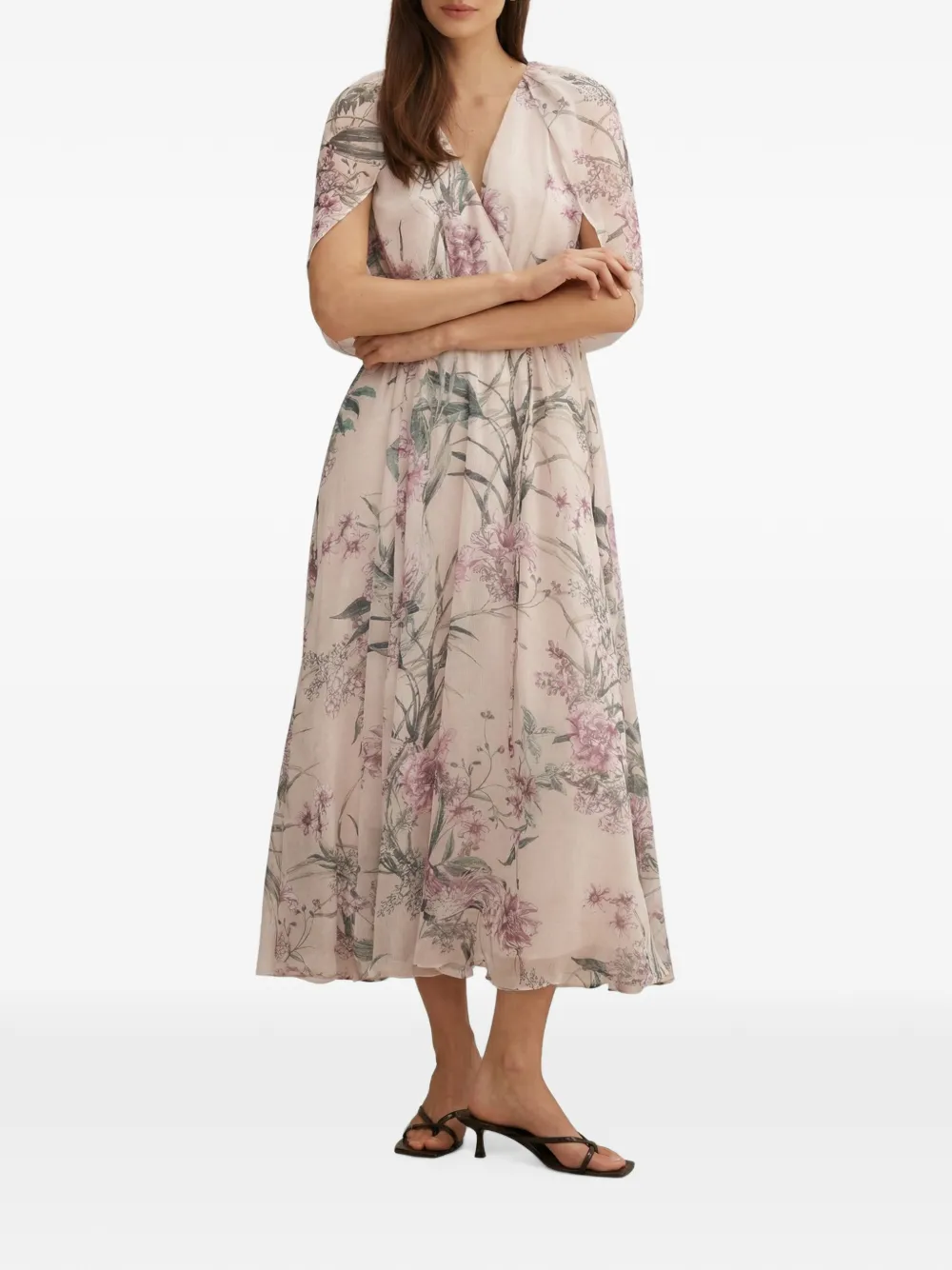 Ever New Jodie floral-print cape midi dress