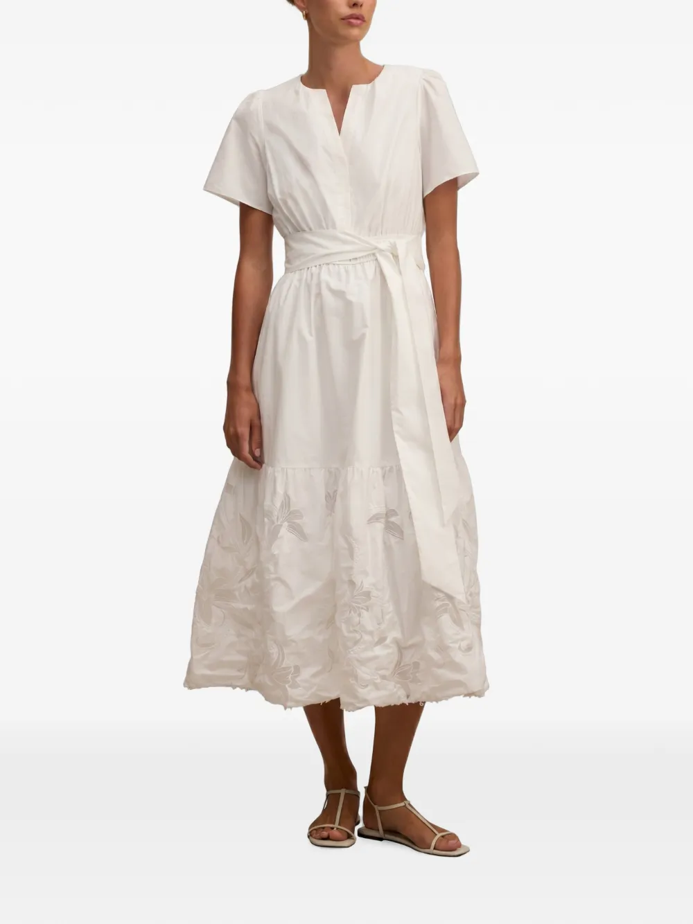 Ever New Matilda embroidered tie-waist midi dress - Blanc