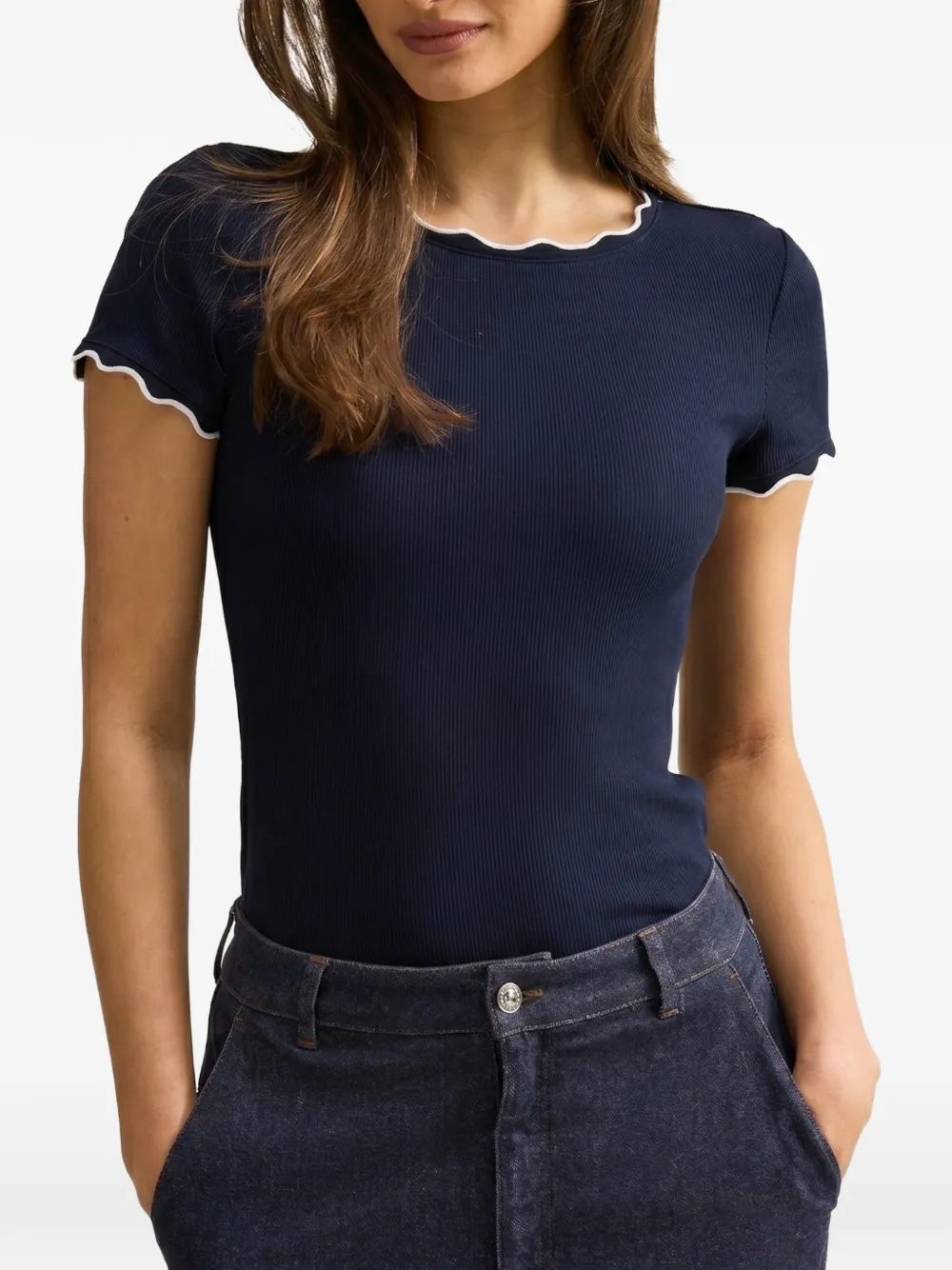 Ever New Rebecca scallop-trim T-shirt - Bleu