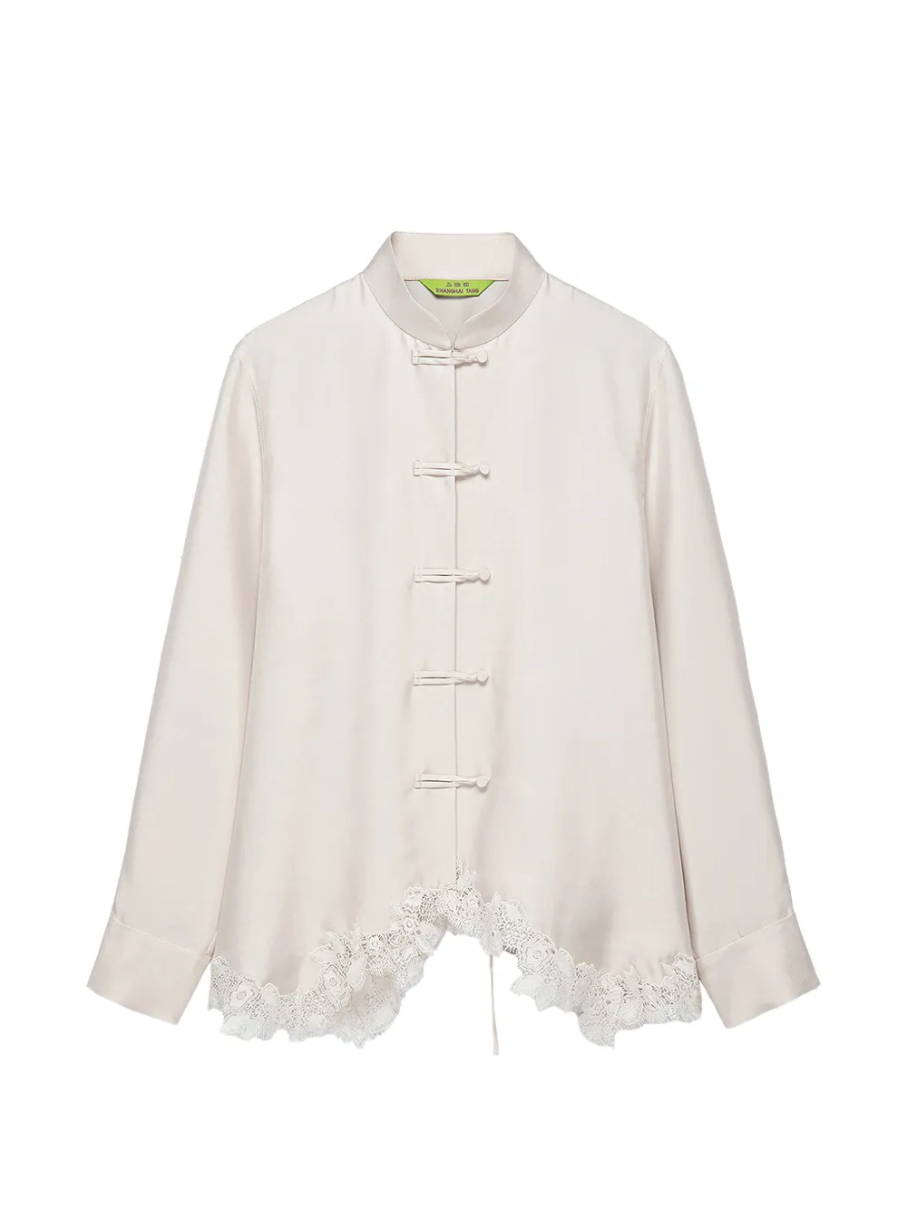 Shanghai Tang lace-trim frog-fastening blouse - Bianco