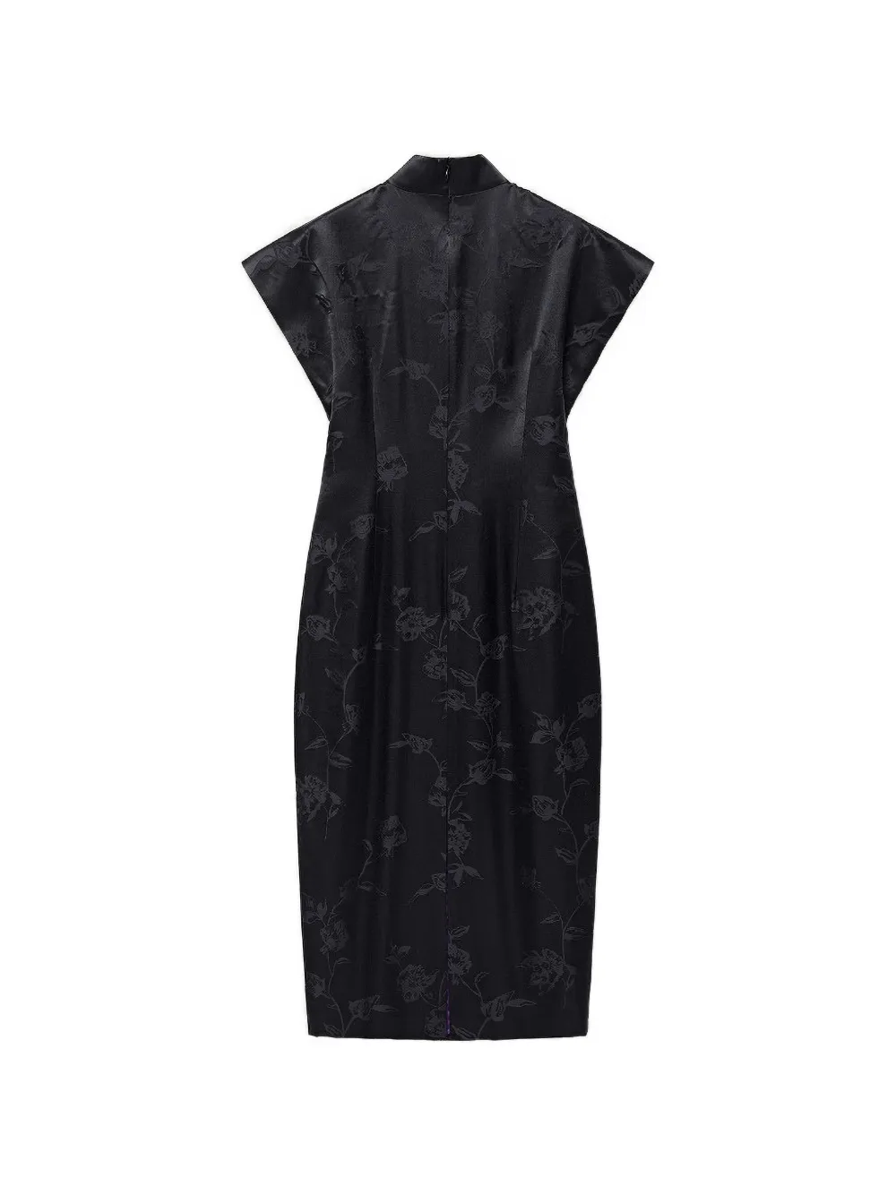 Shanghai Tang Qipao floral-jacquard midi dress Zwart