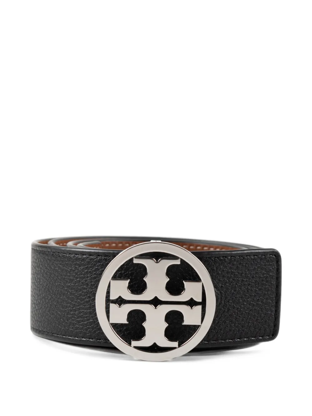 Tory Burch Miller logo-plaque pebbled leather belt - Nero