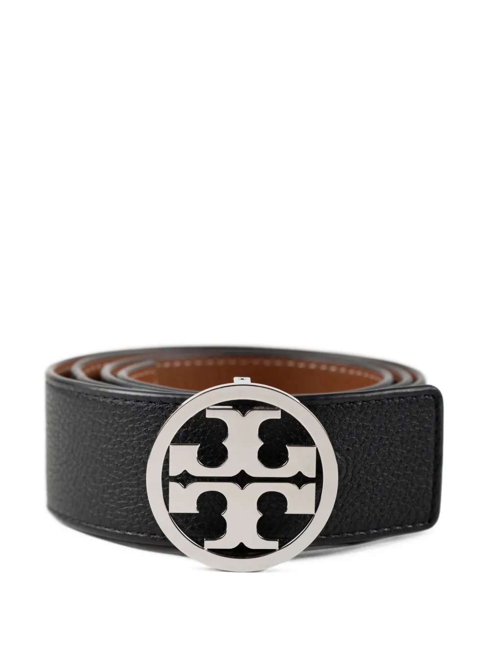 Tory Burch Miller leren riem met logo-plakkaat en bewerkte textuur Zwart