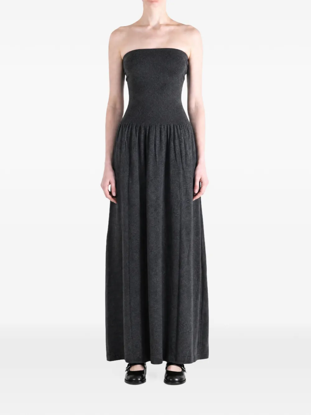 Amomento Strapless maxi-jurk met gesmockte taille Grijs