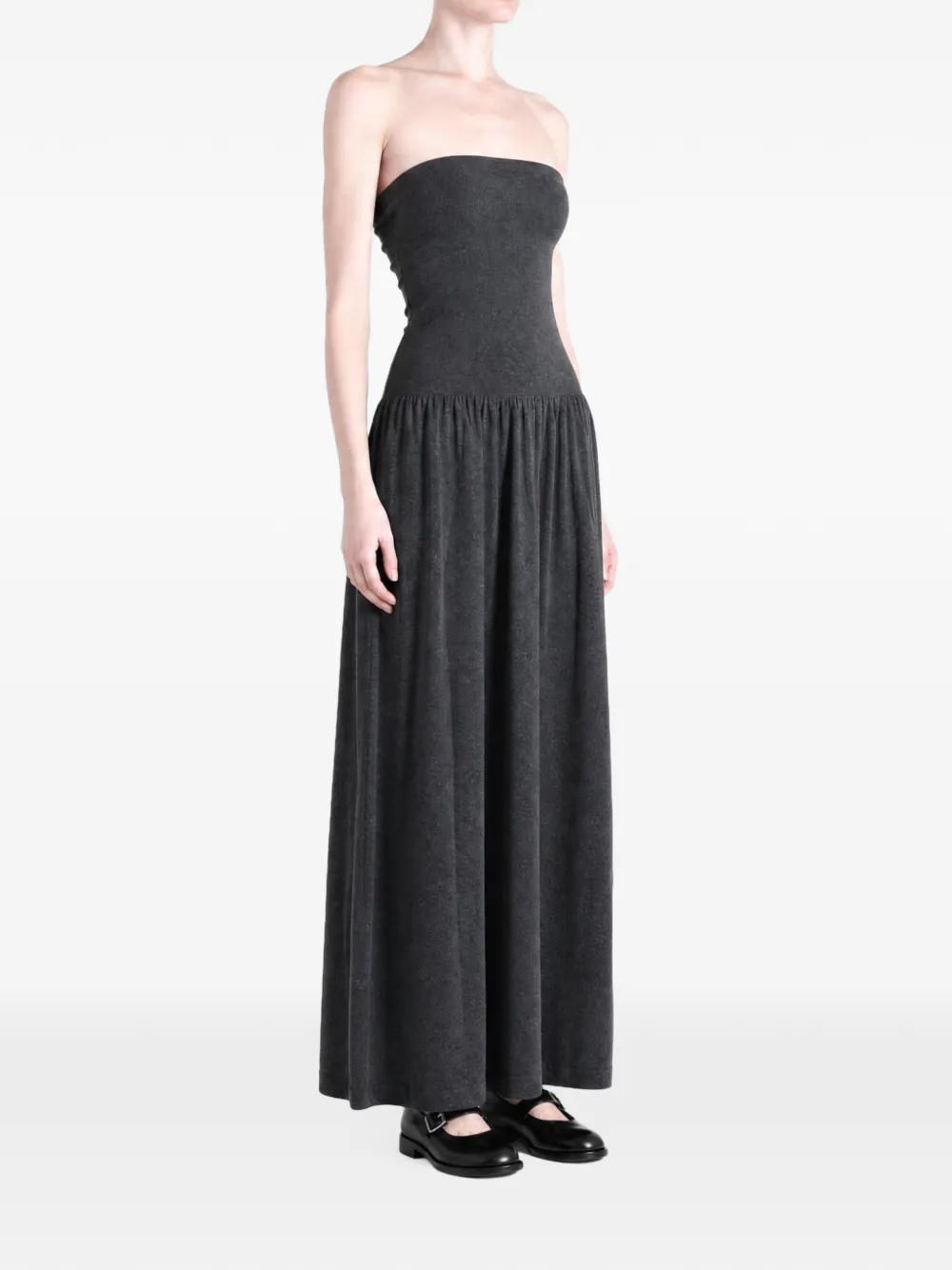 Amomento Strapless maxi-jurk met gesmockte taille Grijs