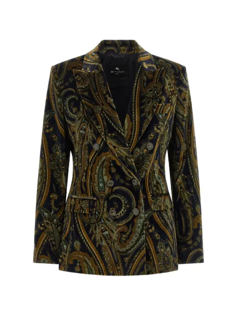 ETRO double-breasted cotton velvet jacket with floral overprint