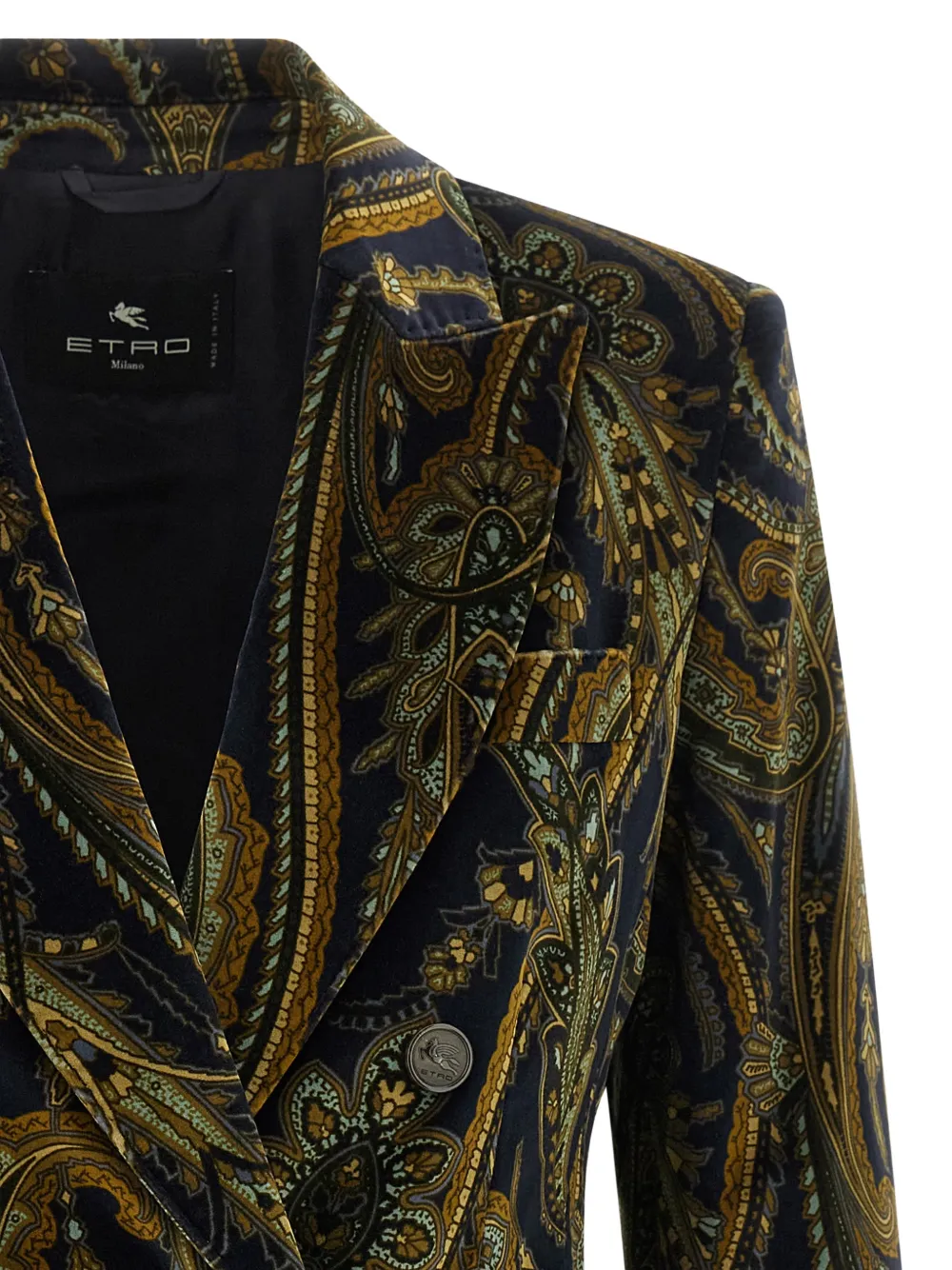 ETRO Fluweel-katoenen blazer met dubbele rij knopen en bloemen-print Blauw