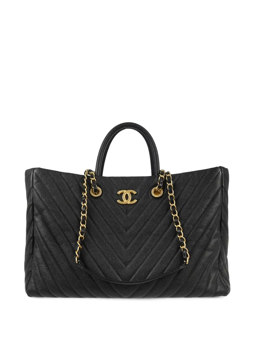 CHANEL Pre-Owned 2018-2019 CC-logo Chevron quilted tote bag - Nero