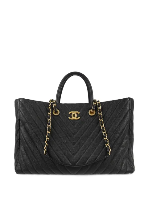 CHANEL Pre-Owned 2018-2019 CC-logo Chevron quilted tote bag