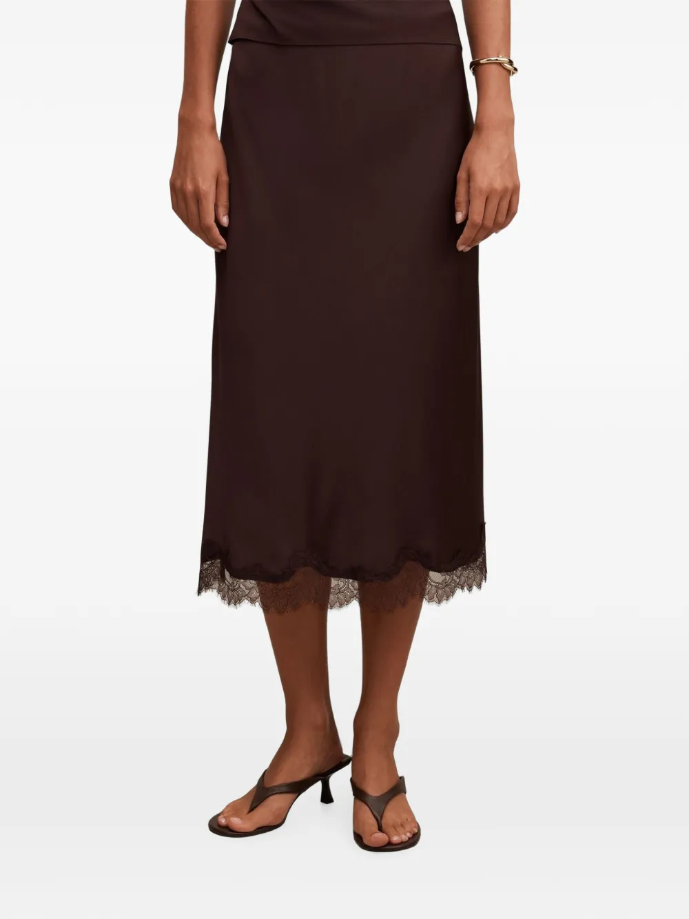 Ever New Enola lace-trim satin-finish midi skirt