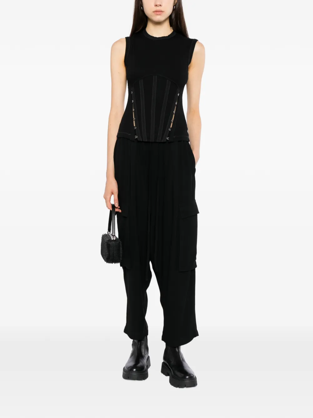 Thom Krom Cropped broek met opgestikte zak Zwart