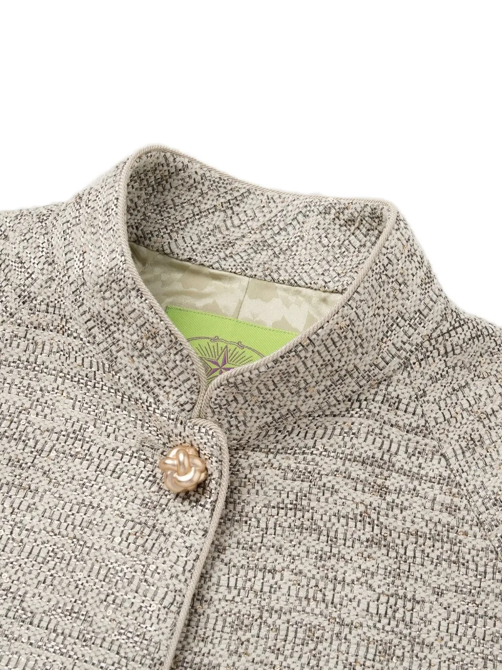 Shanghai Tang sequin-embellished cropped tweed jacket Grijs