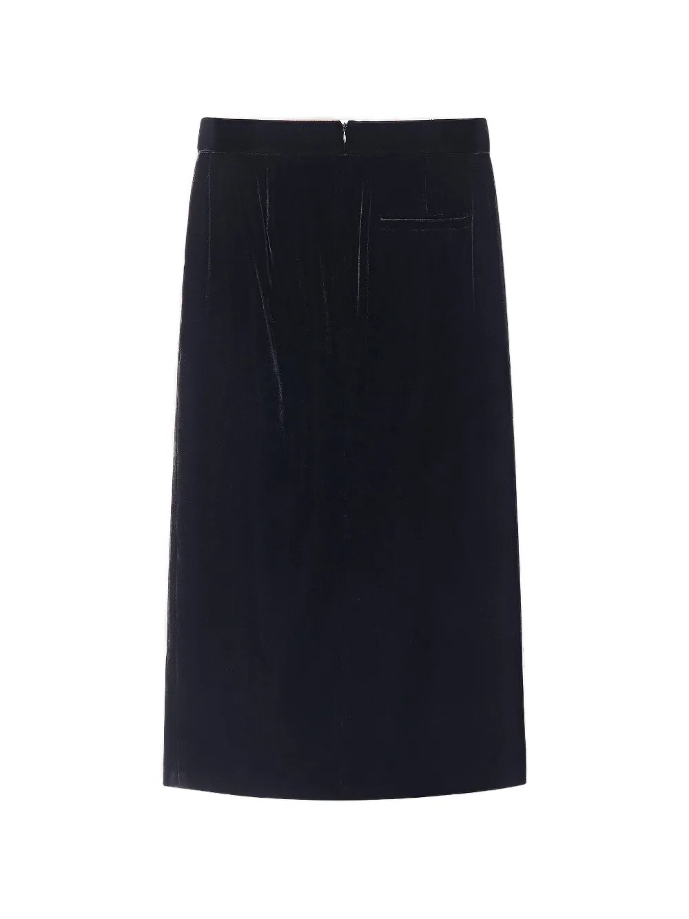 Shanghai Tang front-slit silk velvet midi skirt Zwart