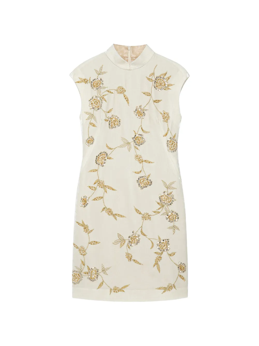 Shanghai Tang Qipao floral-embroidered mini dress - Blanc Shanghai Tang Qipao floral-embroidered mini dress - Blanc