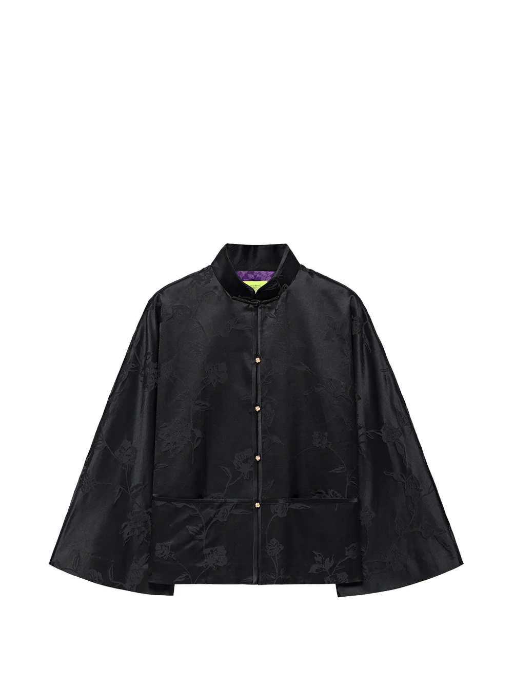 Shanghai Tang floral-jacquard cape jacket - Noir