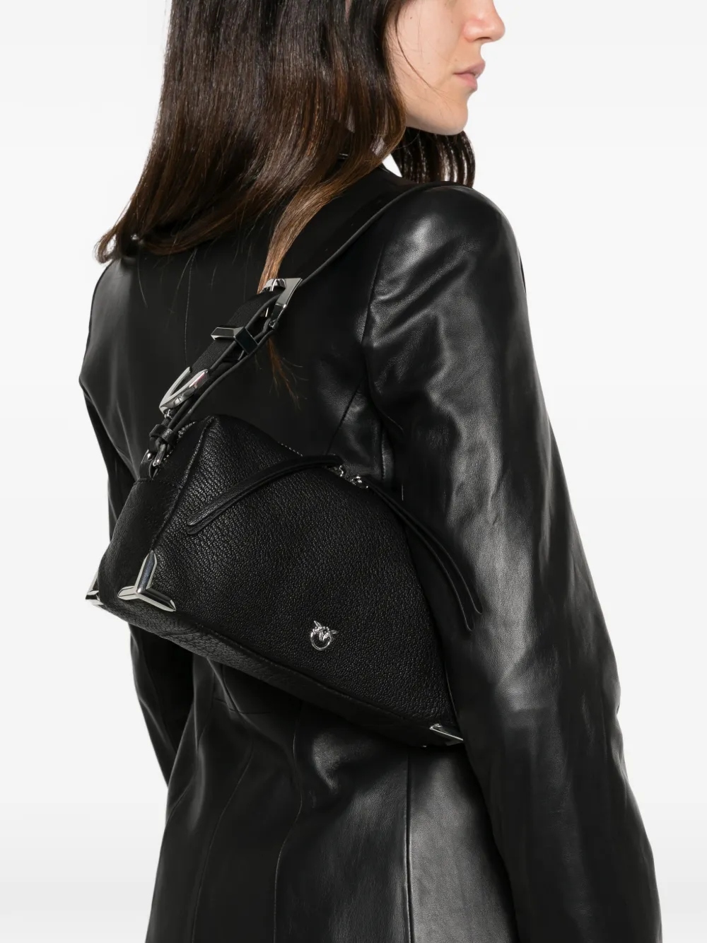PINKO Medium Boston schoudertas van leer met textuur Zwart