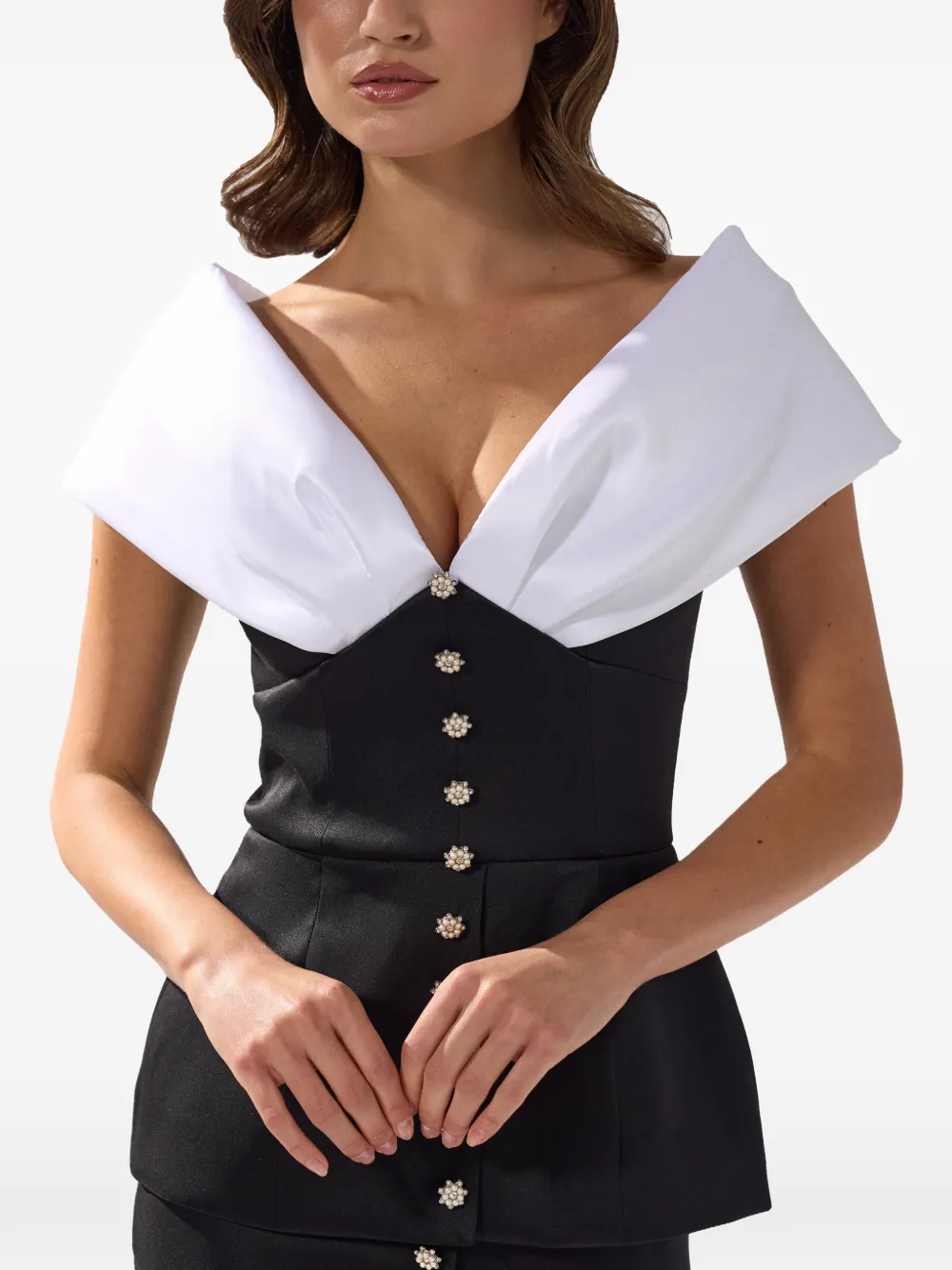 SILK LOVE & LACE Tamara avondjurk met peplum-taille Zwart