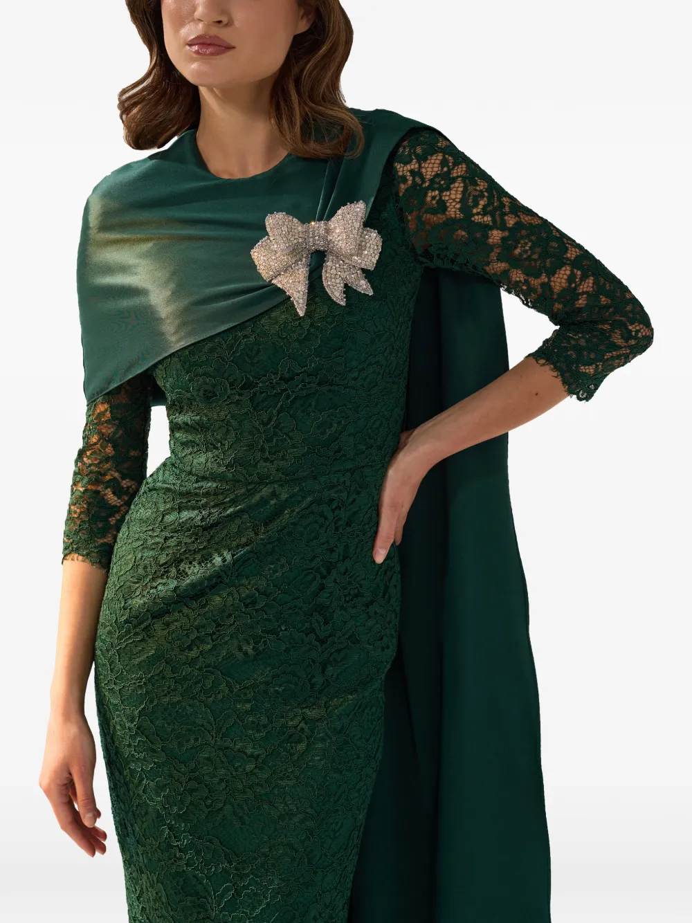 SILK LOVE & LACE Malvina cape-detail lace gown
