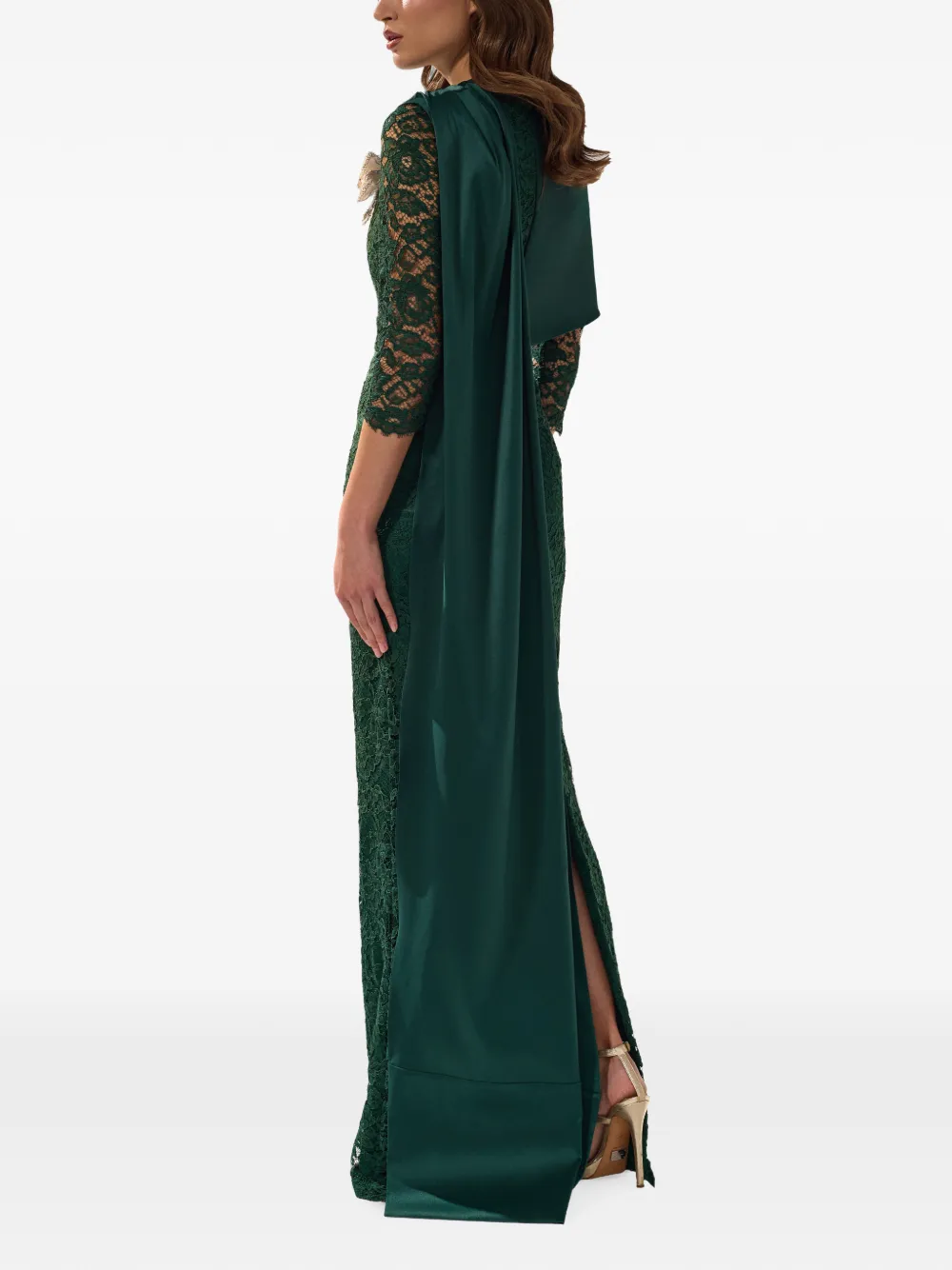 SILK LOVE & LACE Malvina avondjurk met capedetail en kant Groen