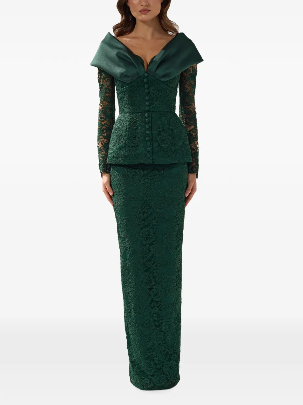 SILK LOVE & LACE Tamara Abendkleid mit Schößchen - Grün