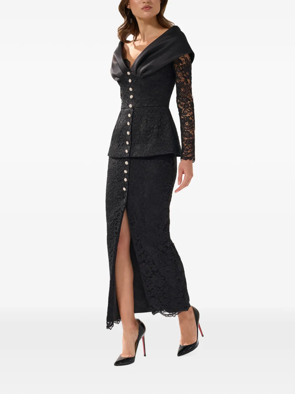 SILK LOVE & LACE Tamara off-shoulder gown