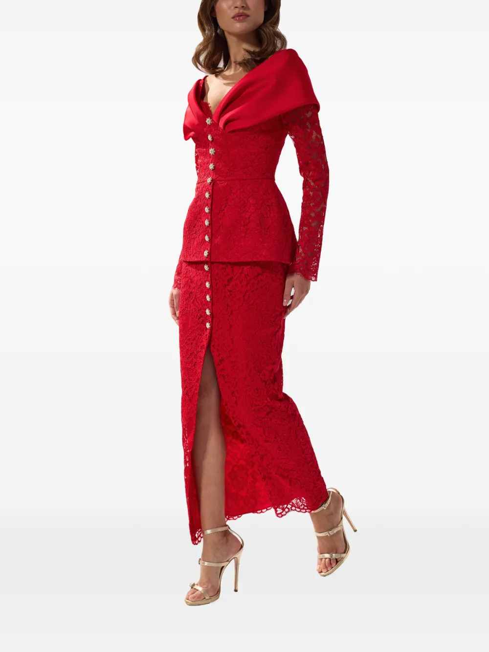 SILK LOVE & LACE Tamara maxi-jurk met kant Rood