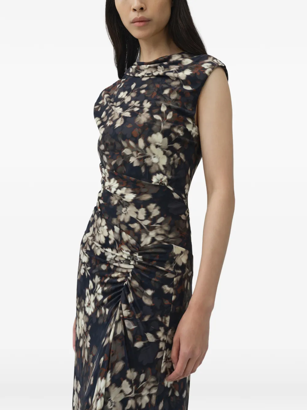SIMKHAI Acacia gedrapeerde maxi-jurk met bloemenprint Zwart