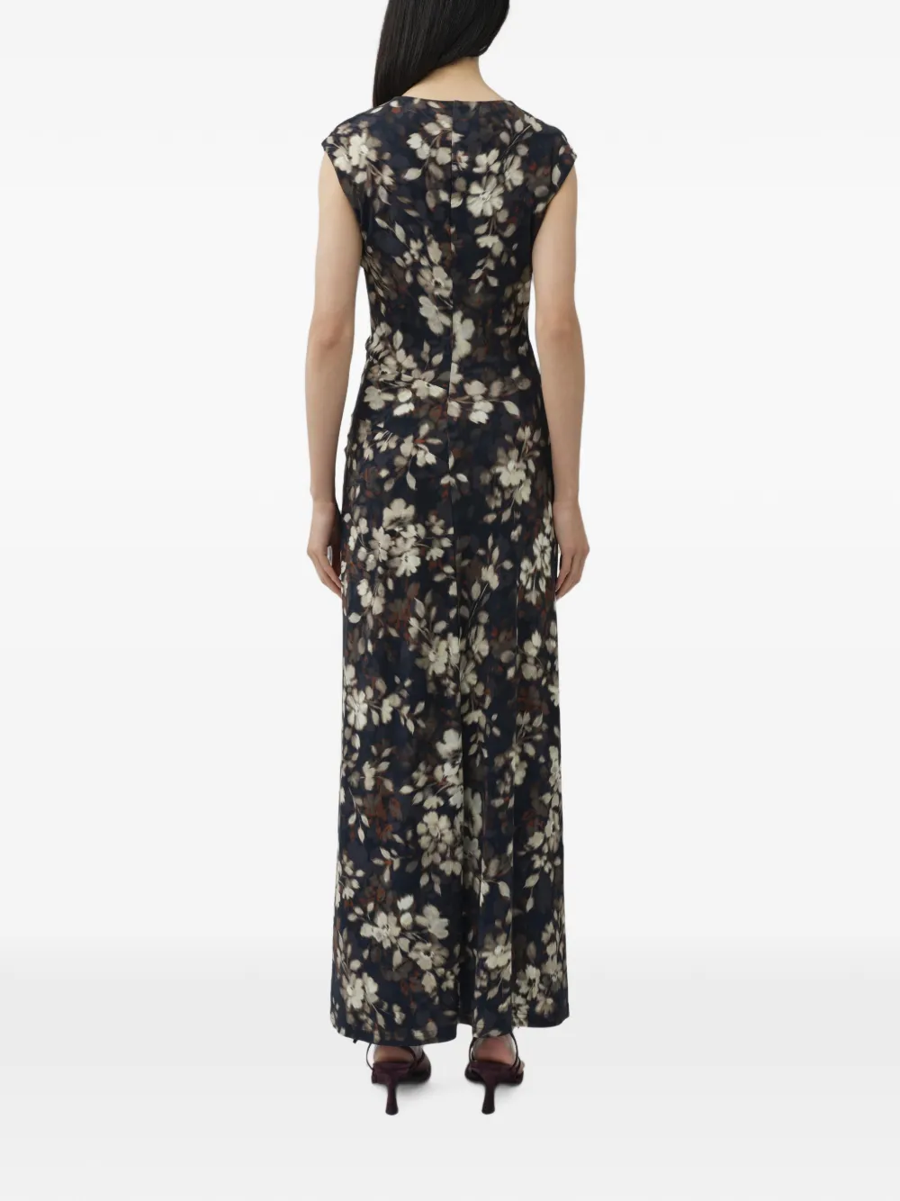 SIMKHAI Acacia gedrapeerde maxi-jurk met bloemenprint Zwart