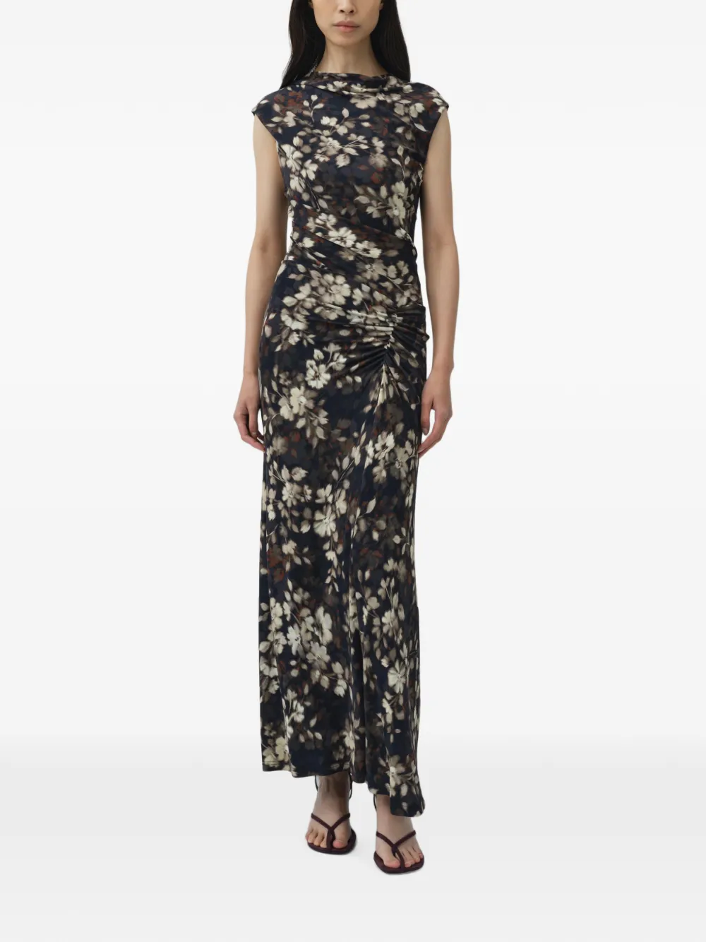 SIMKHAI Acacia gedrapeerde maxi-jurk met bloemenprint Zwart