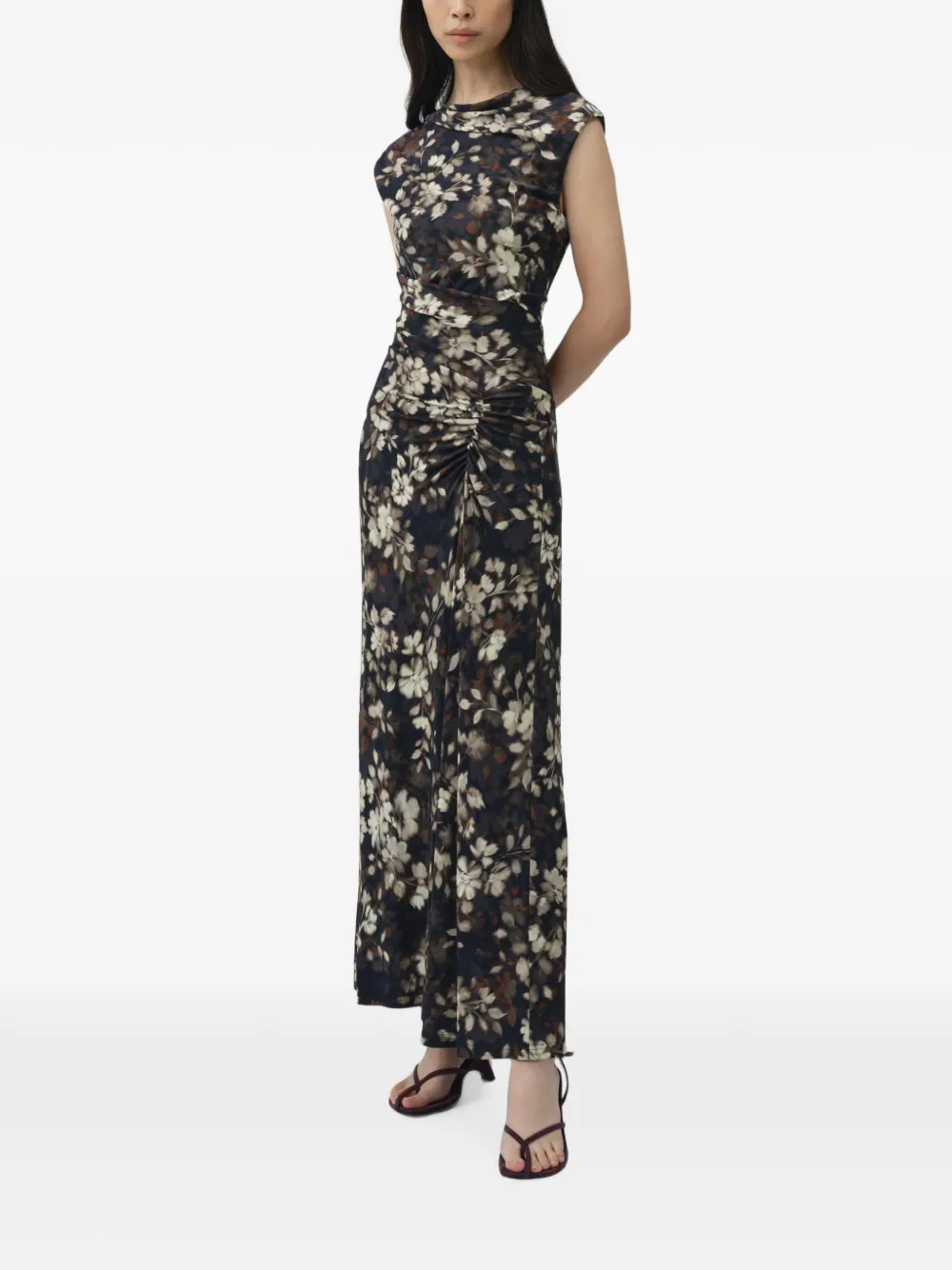 SIMKHAI Acacia gedrapeerde maxi-jurk met bloemenprint Zwart