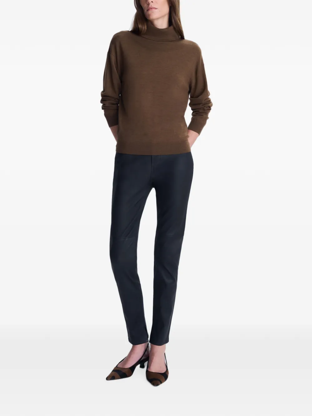 SIMKHAI Aaliyah Merino Wool Sweater in Brown, view 3