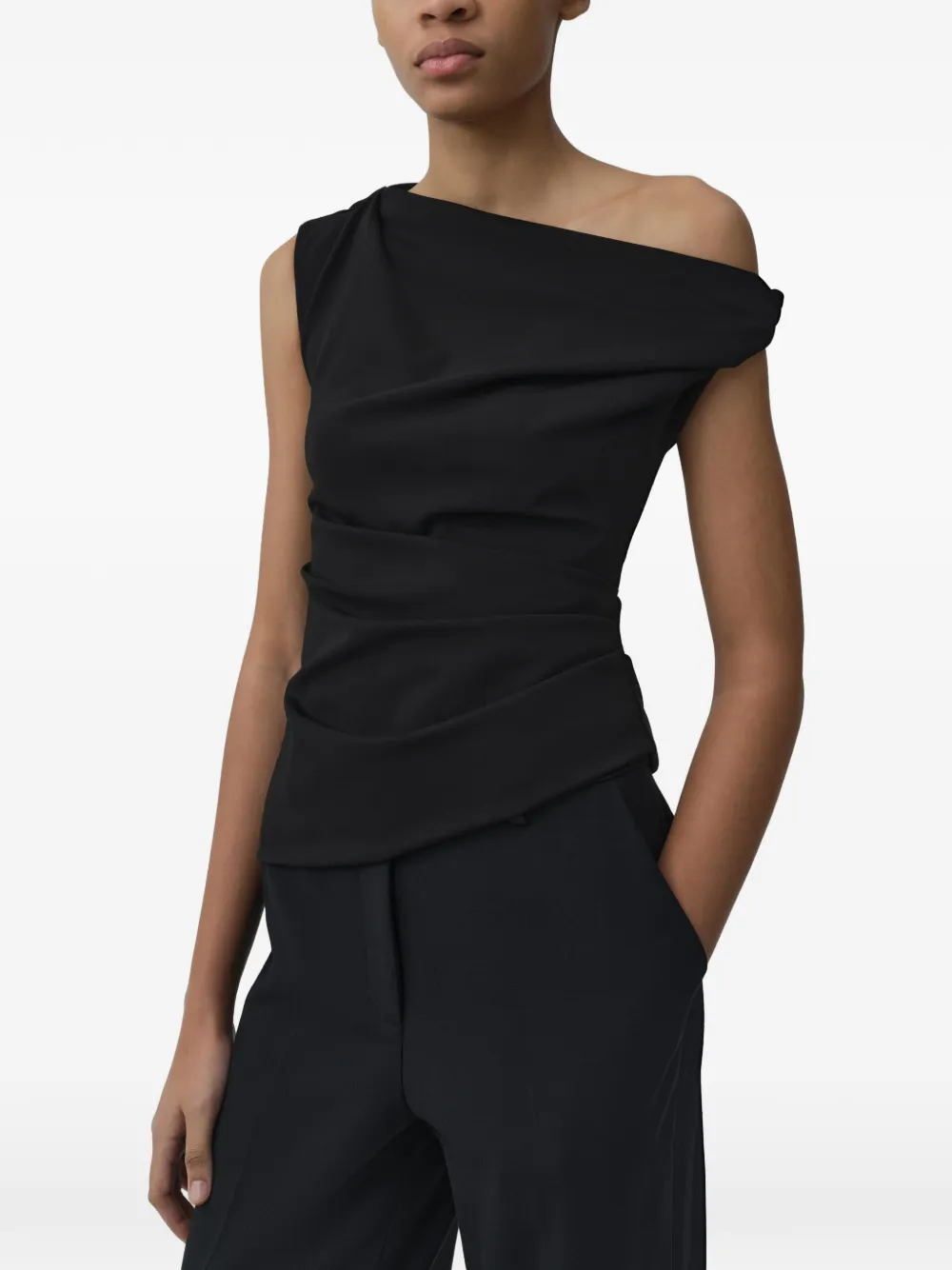 SIMKHAI Zerra draped asymmetrical top Zwart