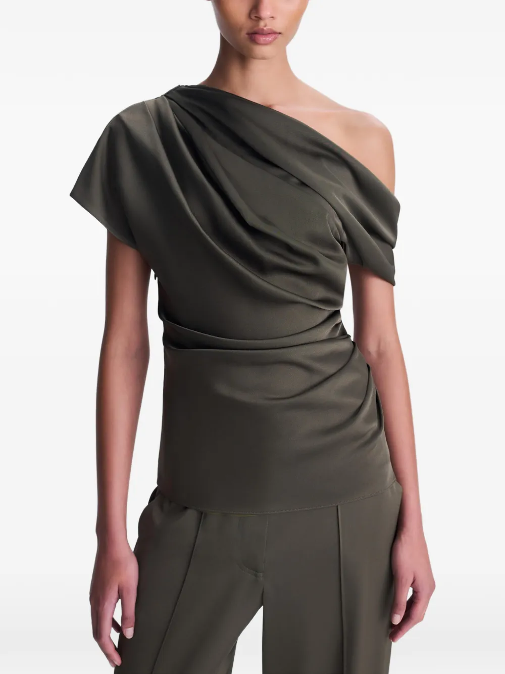 SIMKHAI Phoebe asymmetrically draped top Groen