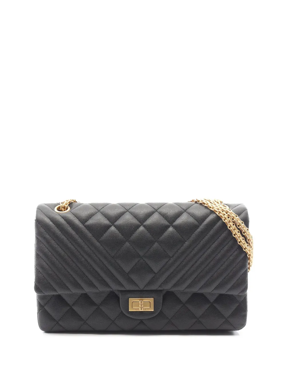 CHANEL Pre-Owned 2016-2017 Quilted and Chevron Caviar Reissue 2.55 Double Flap shoulder bag - Nero