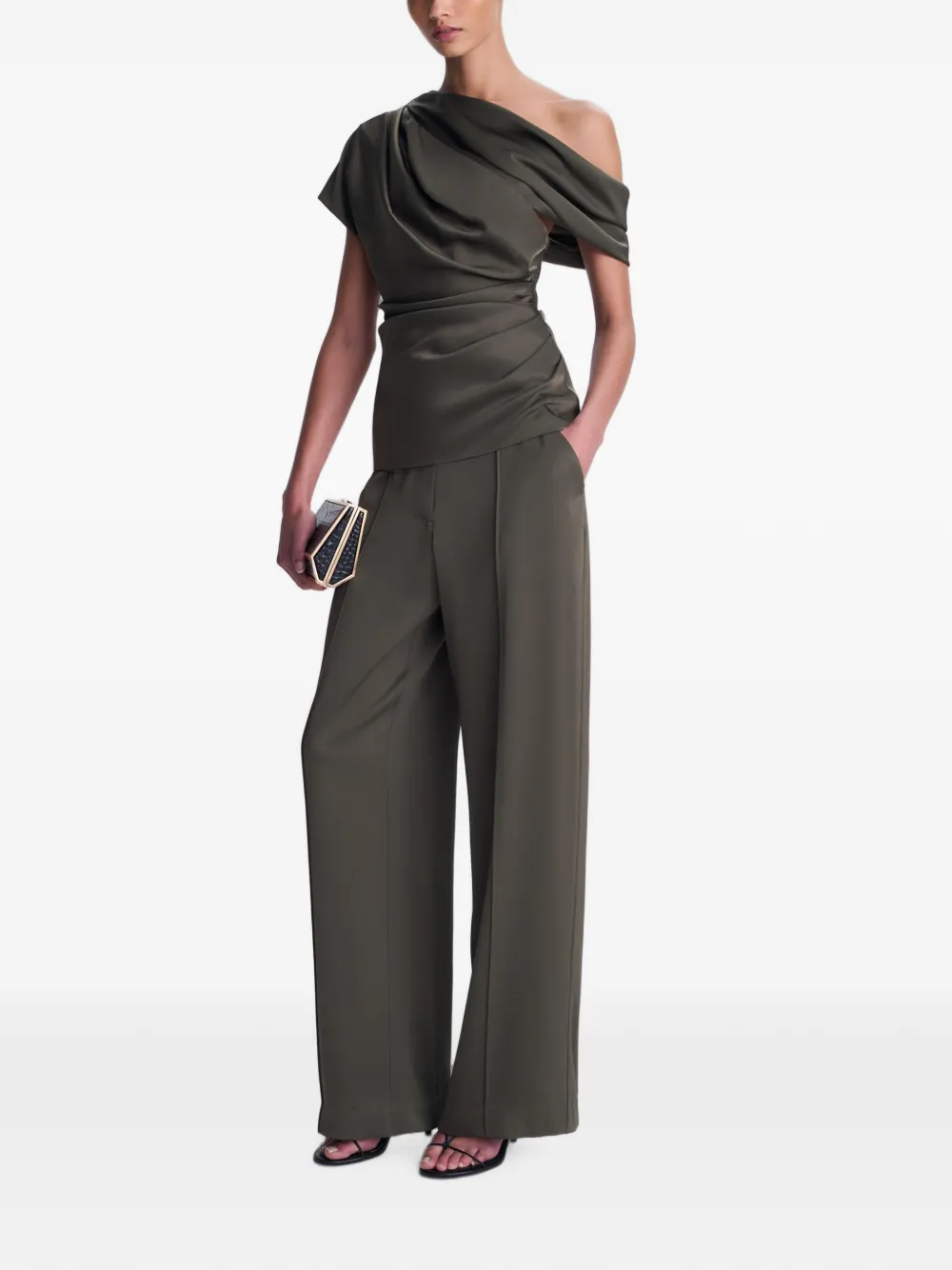 SIMKHAI Kyra wide-leg satin trousers Groen