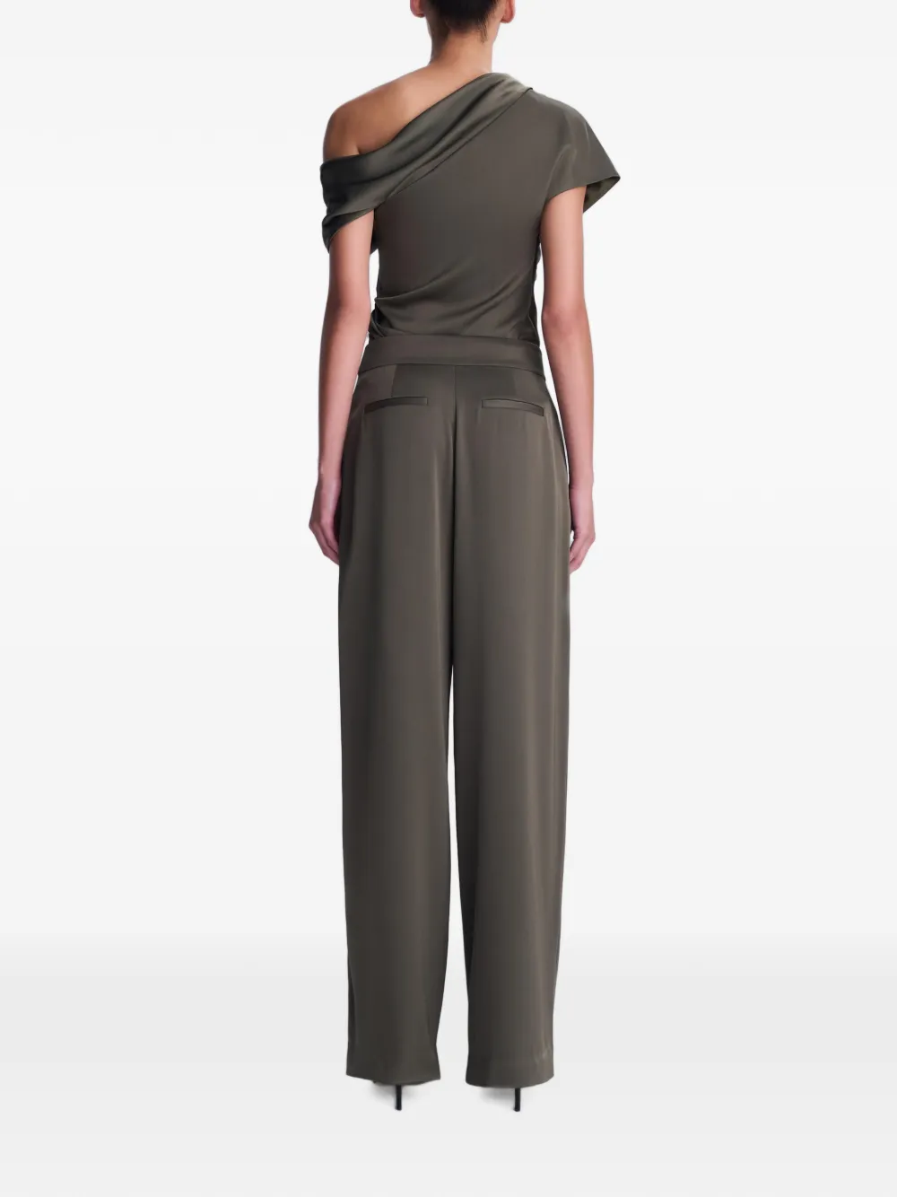 SIMKHAI Kyra wide-leg satin trousers Groen
