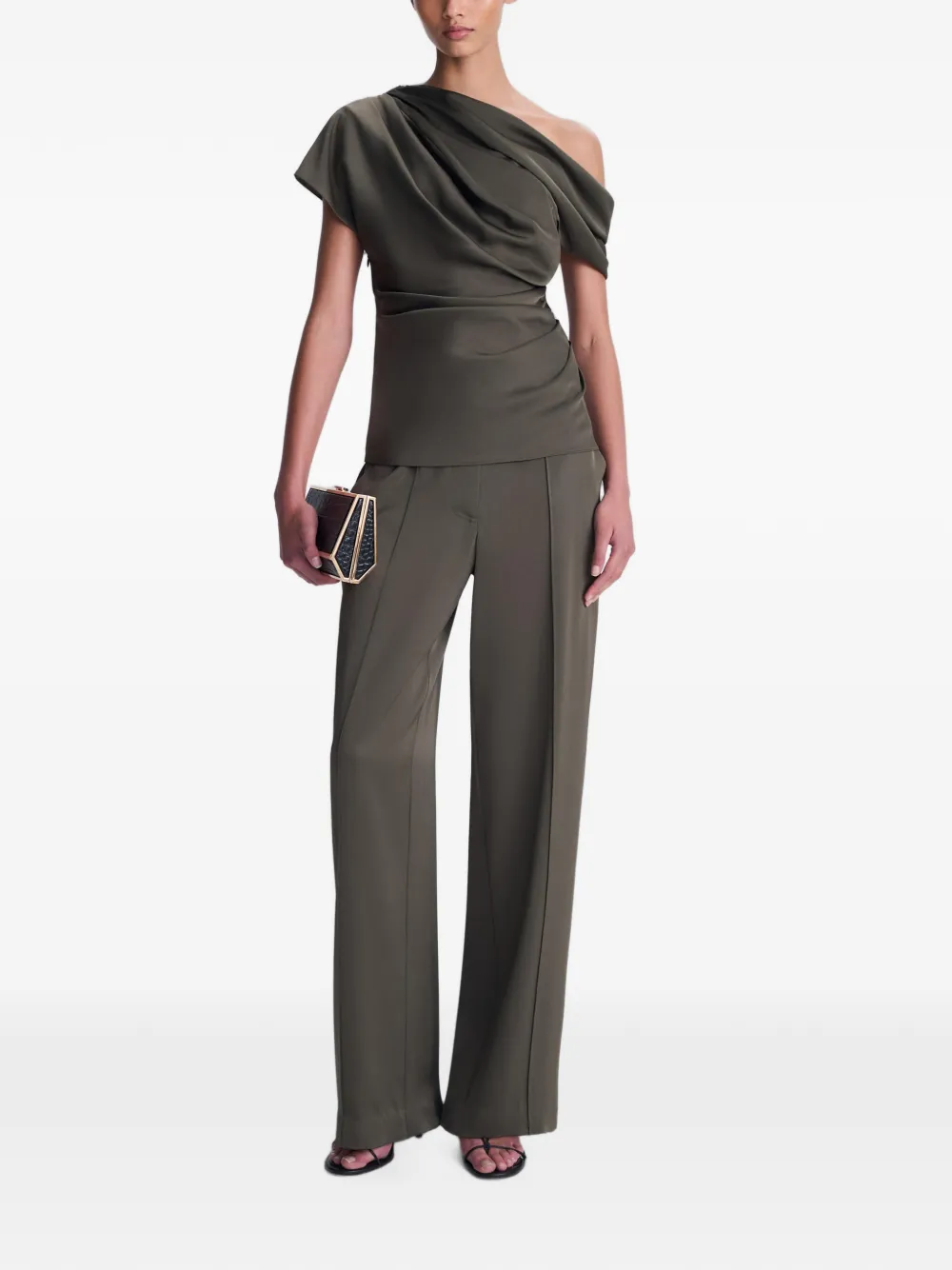 SIMKHAI Kyra wide-leg satin trousers Groen
