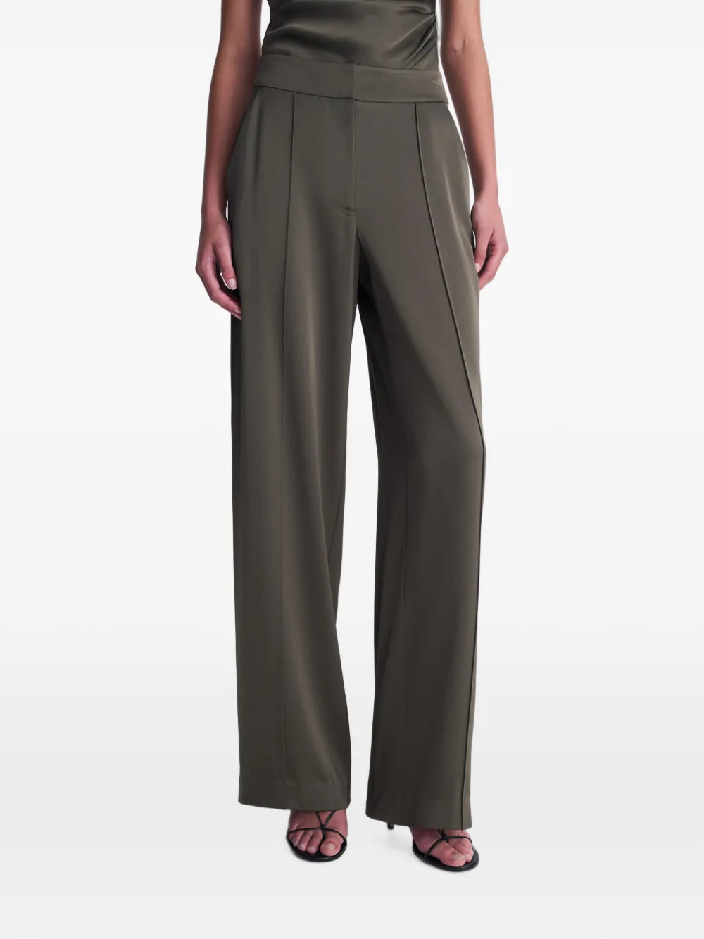 SIMKHAI Kyra wide-leg satin trousers Groen