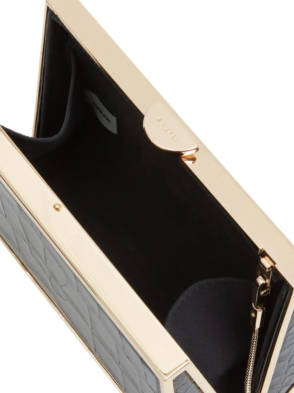 SIMKHAI Maddox croc-embossed leather clutch bag Zwart