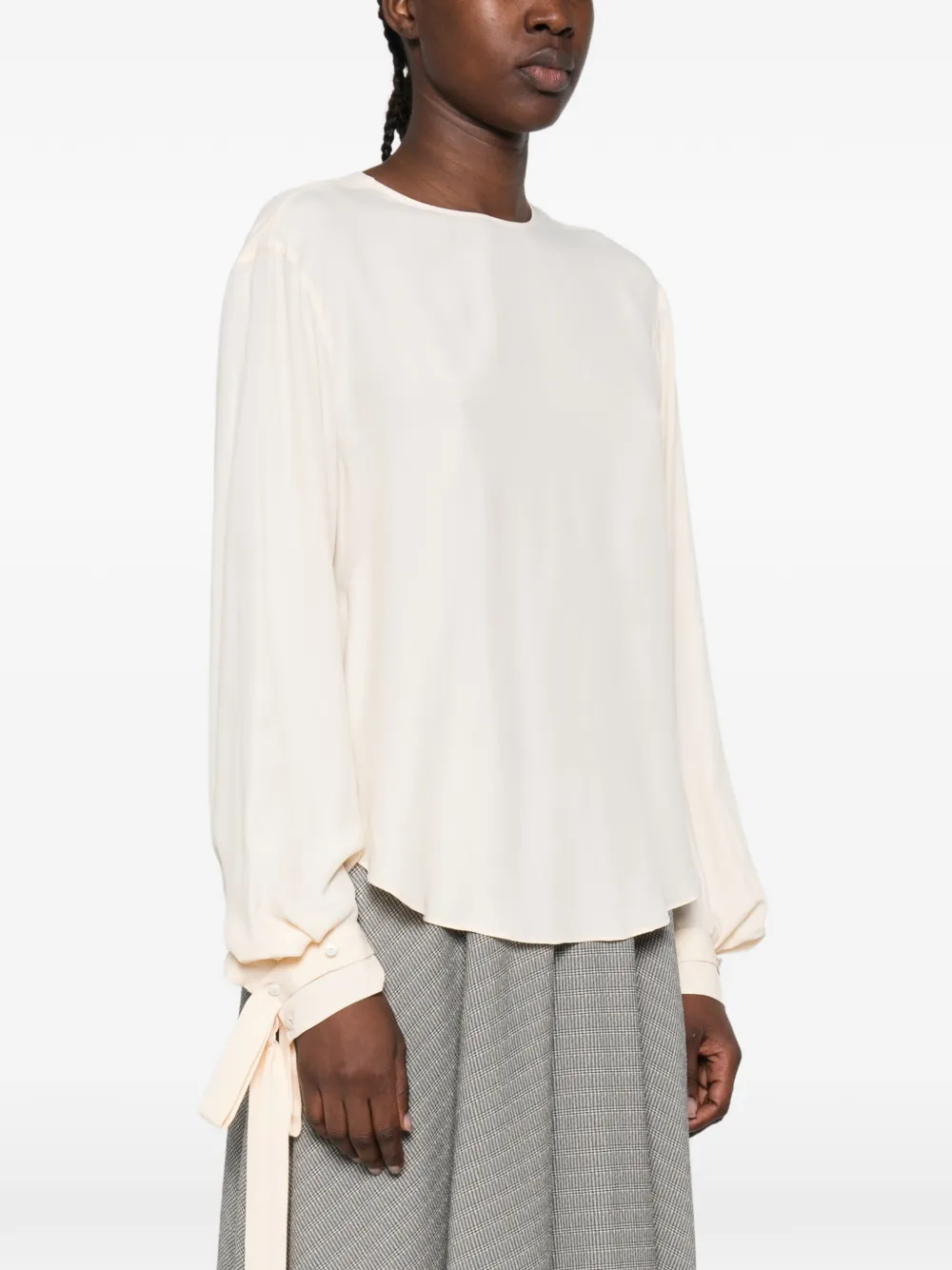 Alberta Ferretti tie-cuff button-back blouse Beige