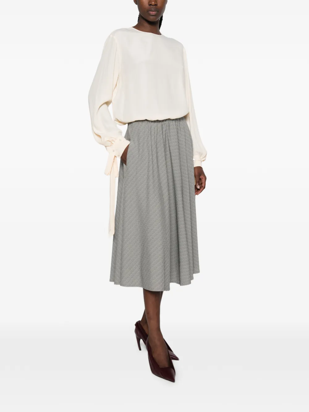 Alberta Ferretti tie-cuff button-back blouse Beige