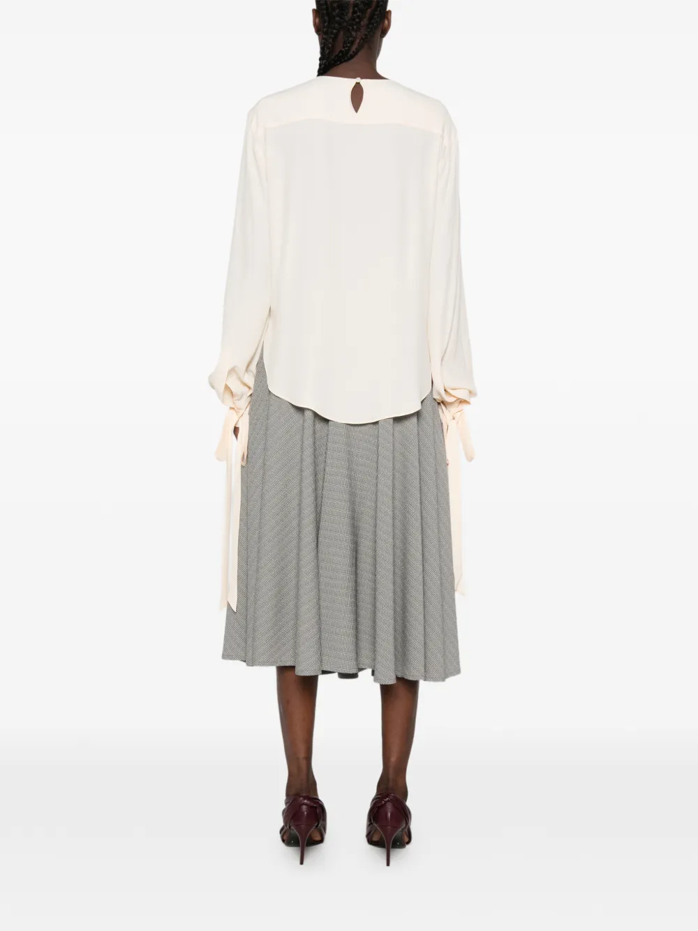Alberta Ferretti tie-cuff button-back blouse Beige