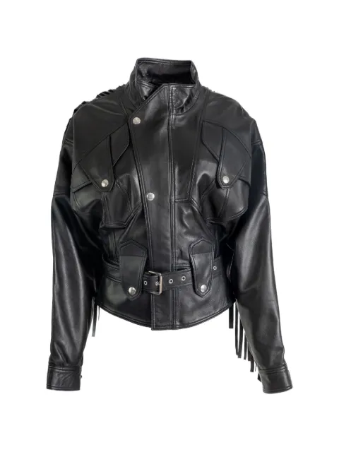 Vaquera fringe-trimmed belted leather jacket