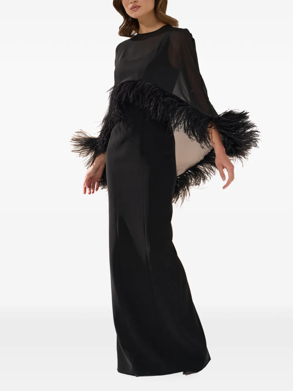 SILK LOVE & LACE Vera feather-trimmed gown
