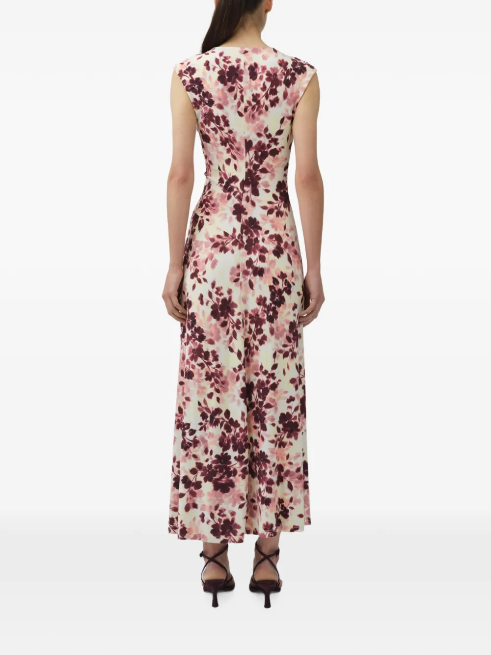SIMKHAI Acacia draped jersey floral-print midi day dress Beige