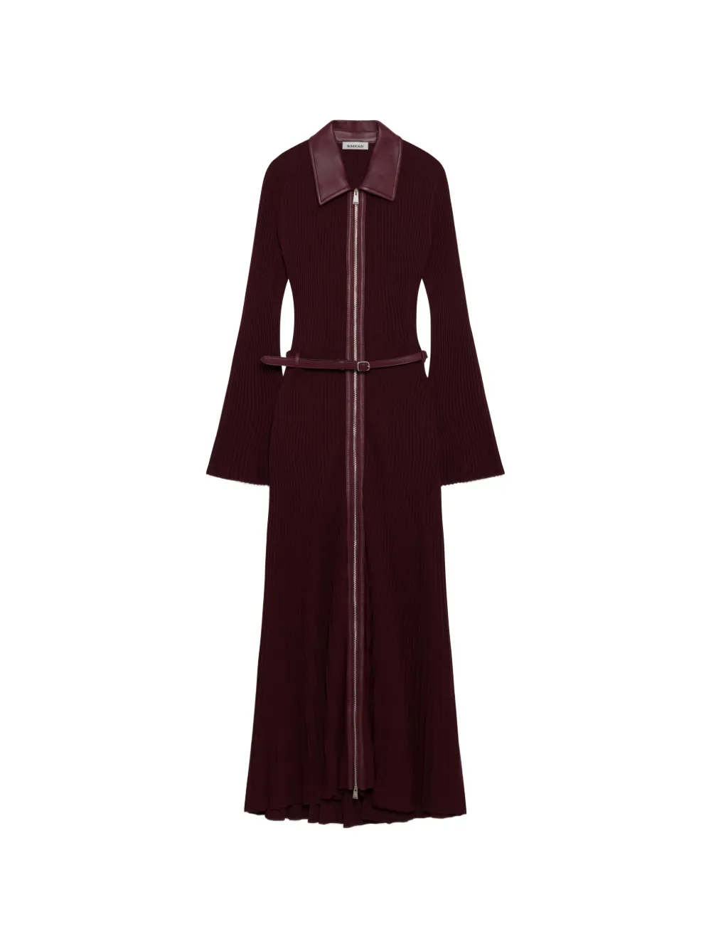 SIMKHAI Ismelle belted ribbed-knit midi dress - Rosso